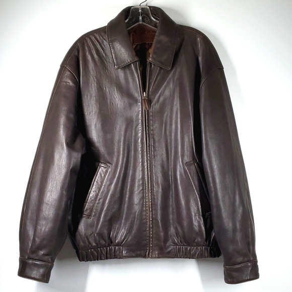 Brooks Brothers Brown Lambs Leather Bomber Jacket L XL EUC - Picture 1 of 15
